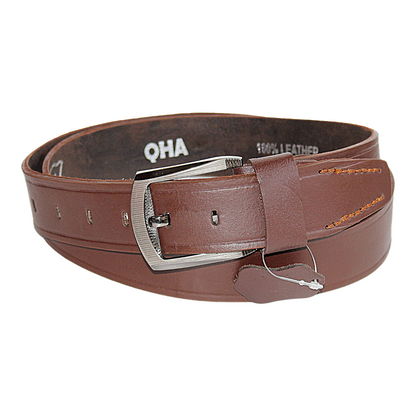 Mens Brown Cowhide Genuine Leather Belt Casual Fashion 38mm Pin - QHA UK
