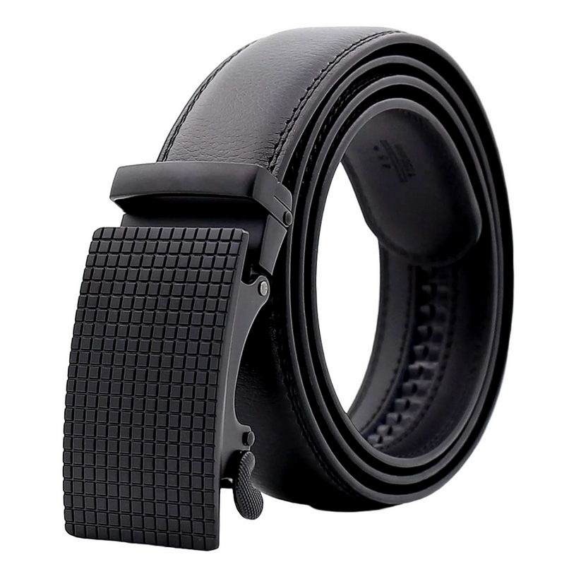 QHA Mens 35mm Ratchet Leather Belt, Offset Stripe Automatic - QHA UK