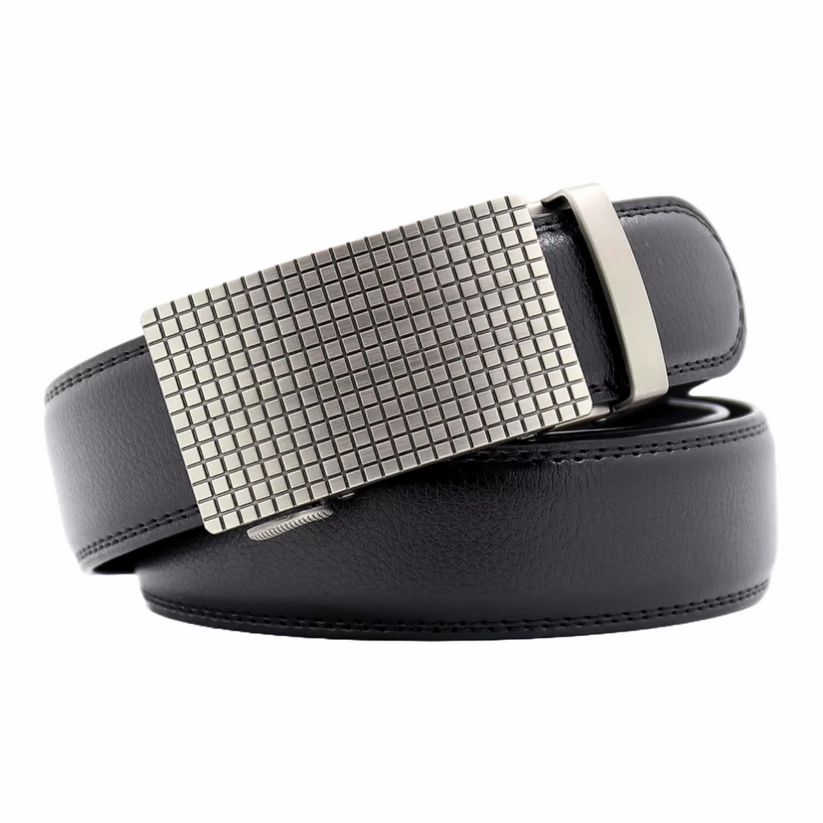 QHA Mens 35mm Ratchet Leather Belt, Offset Stripe Automatic - QHA UK