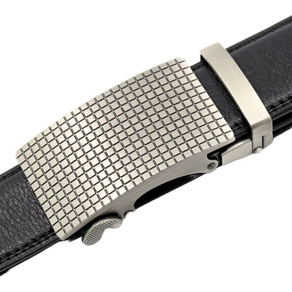 QHA Mens 35mm Ratchet Leather Belt, Offset Stripe Automatic - QHA UK