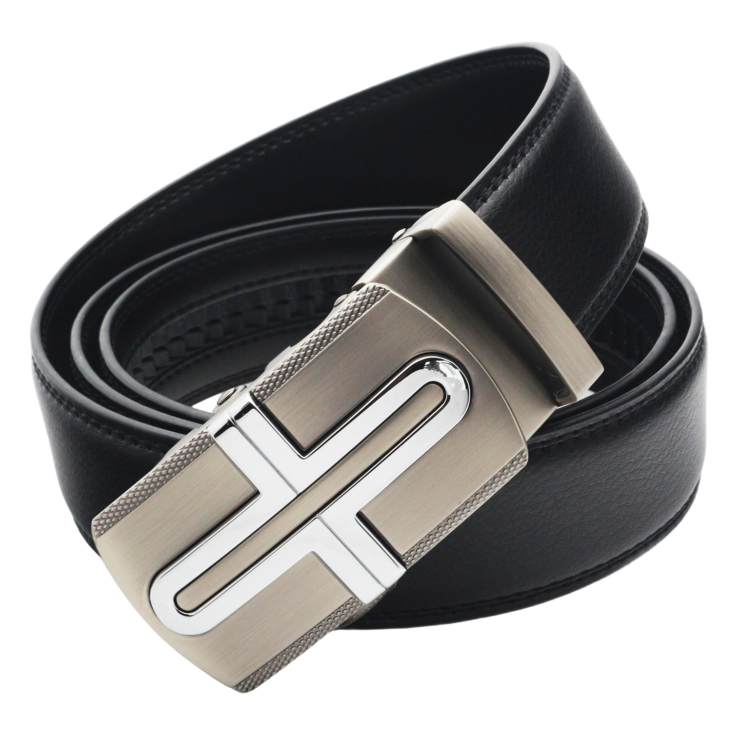 QHA Mens 35mm Ratchet Leather Belt, Ribbed Inlay Automatic Buckle - QHA UK