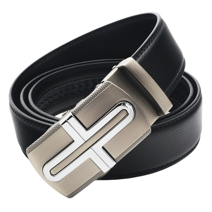 QHA Mens 35mm Ratchet Leather Belt, Ribbed Inlay Automatic Buckle - QHA UK