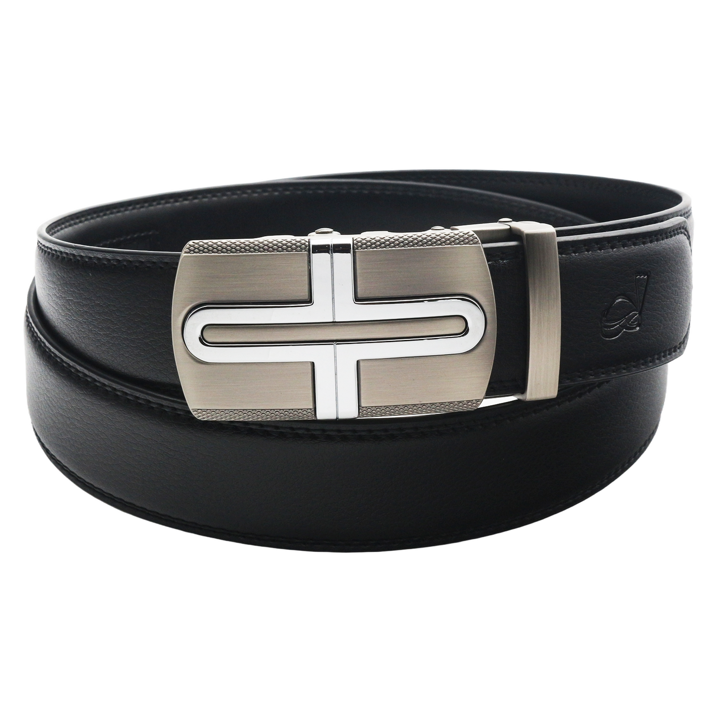 QHA Mens 35mm Ratchet Leather Belt, Ribbed Inlay Automatic Buckle - QHA UK