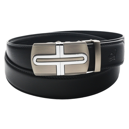 QHA Mens 35mm Ratchet Leather Belt, Ribbed Inlay Automatic Buckle - QHA UK