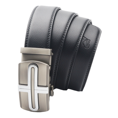 QHA Mens 35mm Ratchet Leather Belt, Ribbed Inlay Automatic Buckle - QHA UK