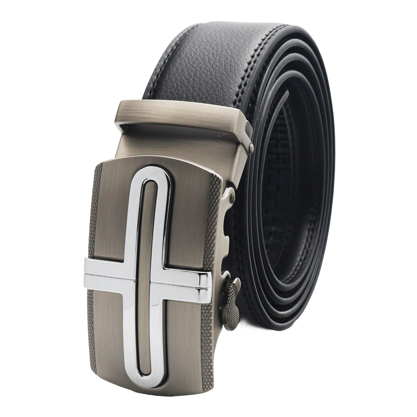 QHA Mens 35mm Ratchet Leather Belt, Ribbed Inlay Automatic Buckle - QHA UK