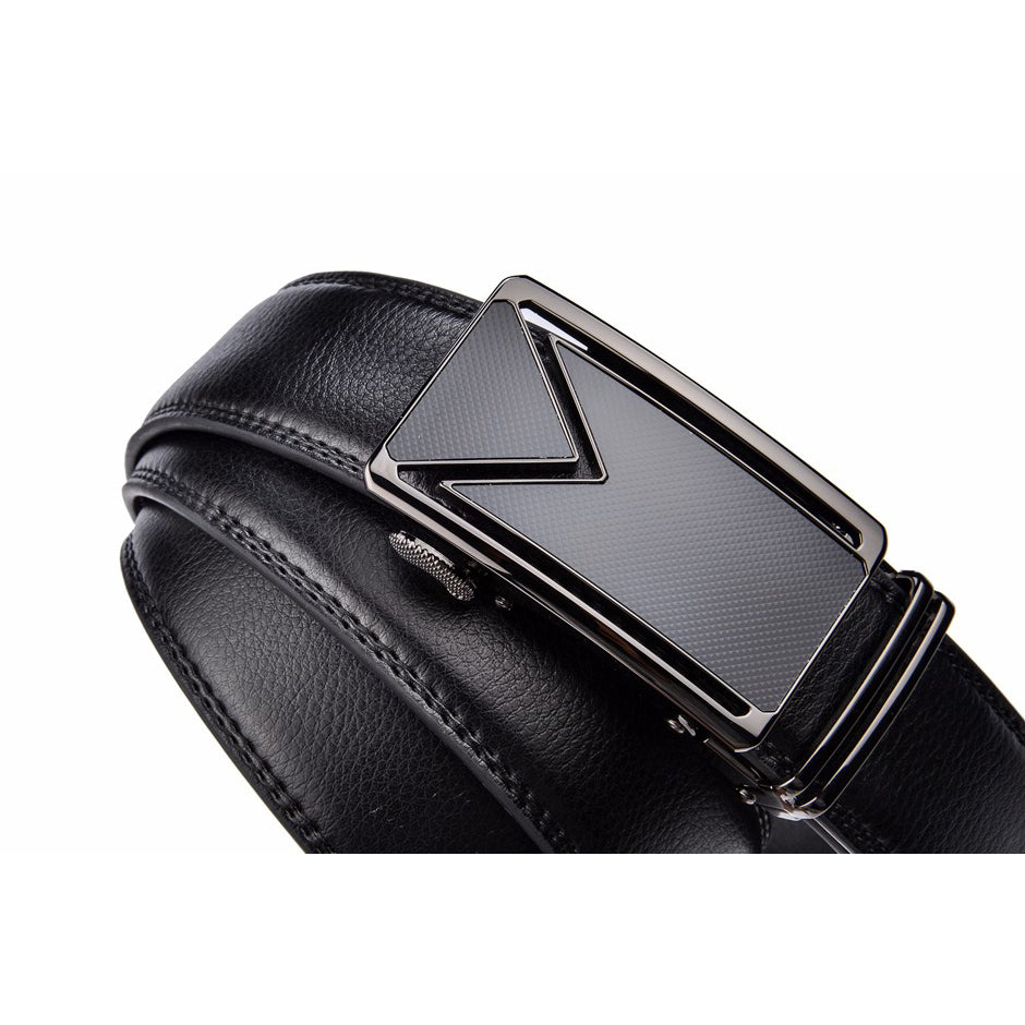 QHA Mens 35mm Ratchet Leather Belt, Bold Letter M Automatic - QHA UK