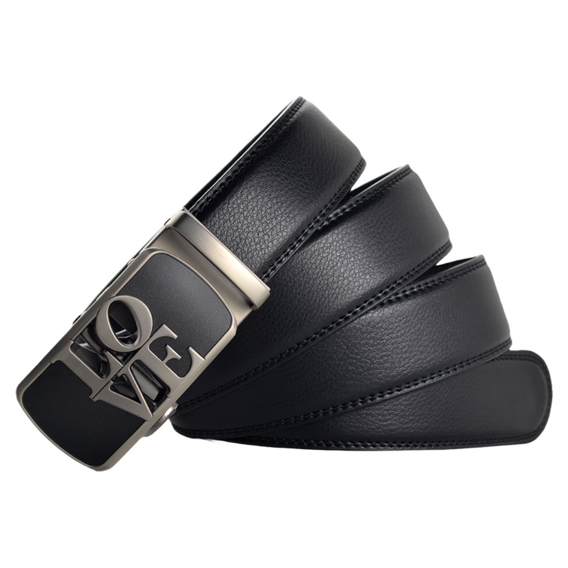 Womens Ratchet Belt LOVE Buckle Leather Adjustable No Holes Gift - QHA UK