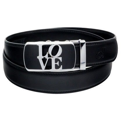 Womens Ratchet Belt LOVE Buckle Leather Adjustable No Holes Gift - QHA UK