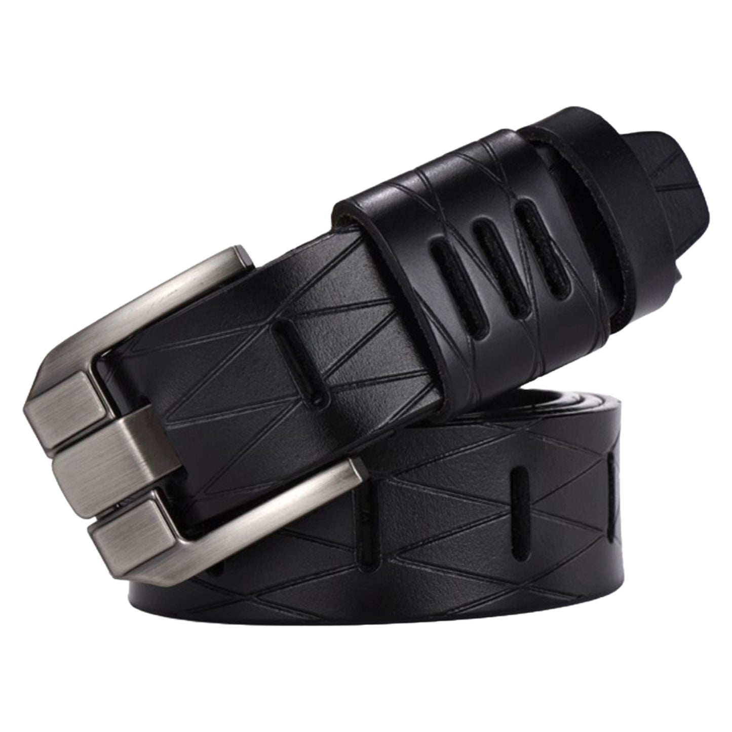QHA Mens 38mm Real Cowhide Leather Belt, Modern Skeletal Pin - QHA UK
