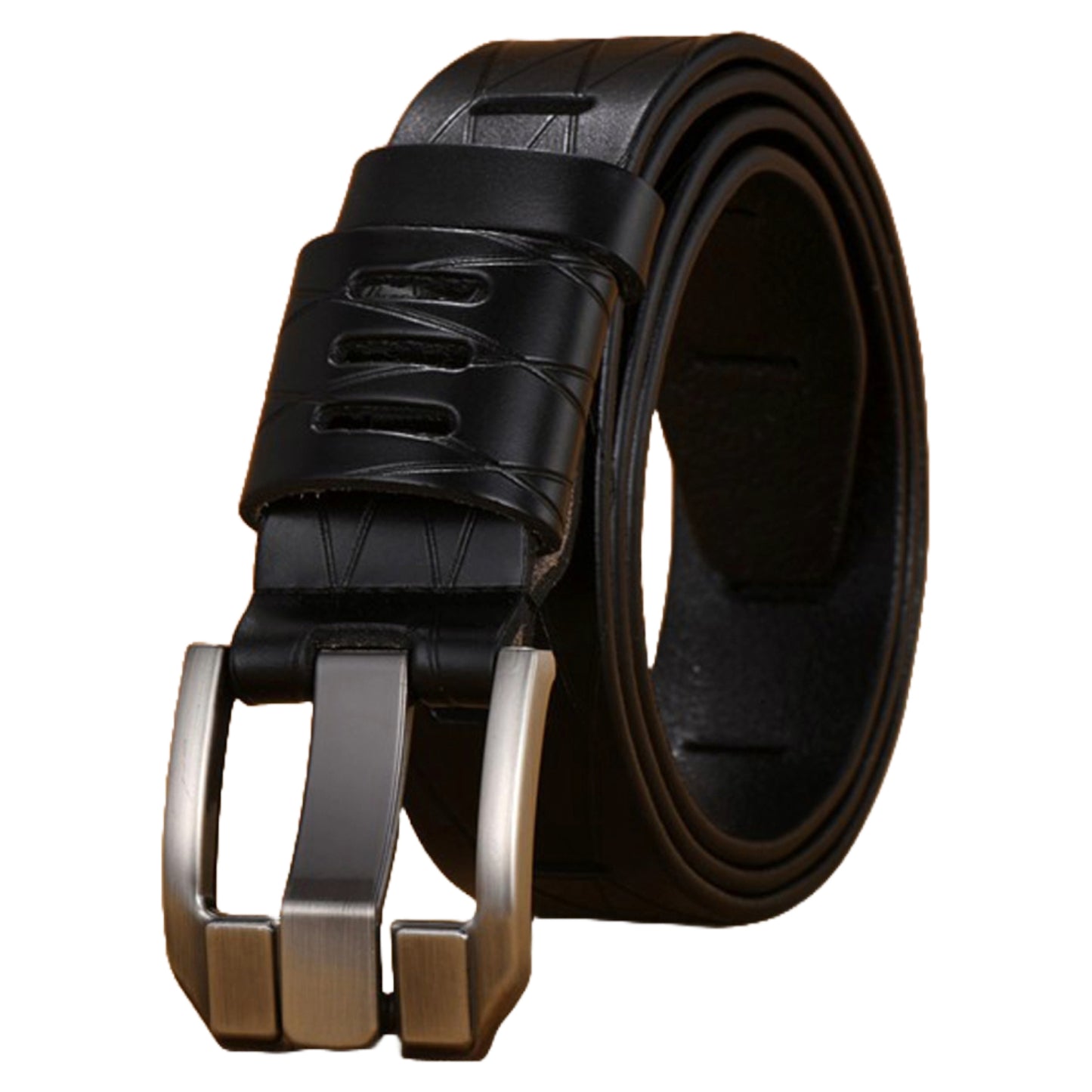 QHA Mens 38mm Real Cowhide Leather Belt, Modern Skeletal Pin - QHA UK