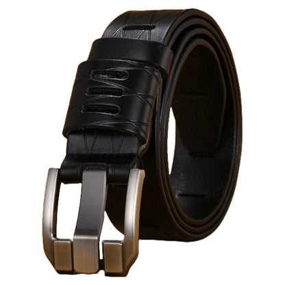 QHA Mens 38mm Real Cowhide Leather Belt, Modern Skeletal Pin - QHA UK