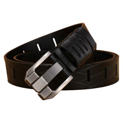 QHA Mens 38mm Real Cowhide Leather Belt, Modern Skeletal Pin - QHA UK