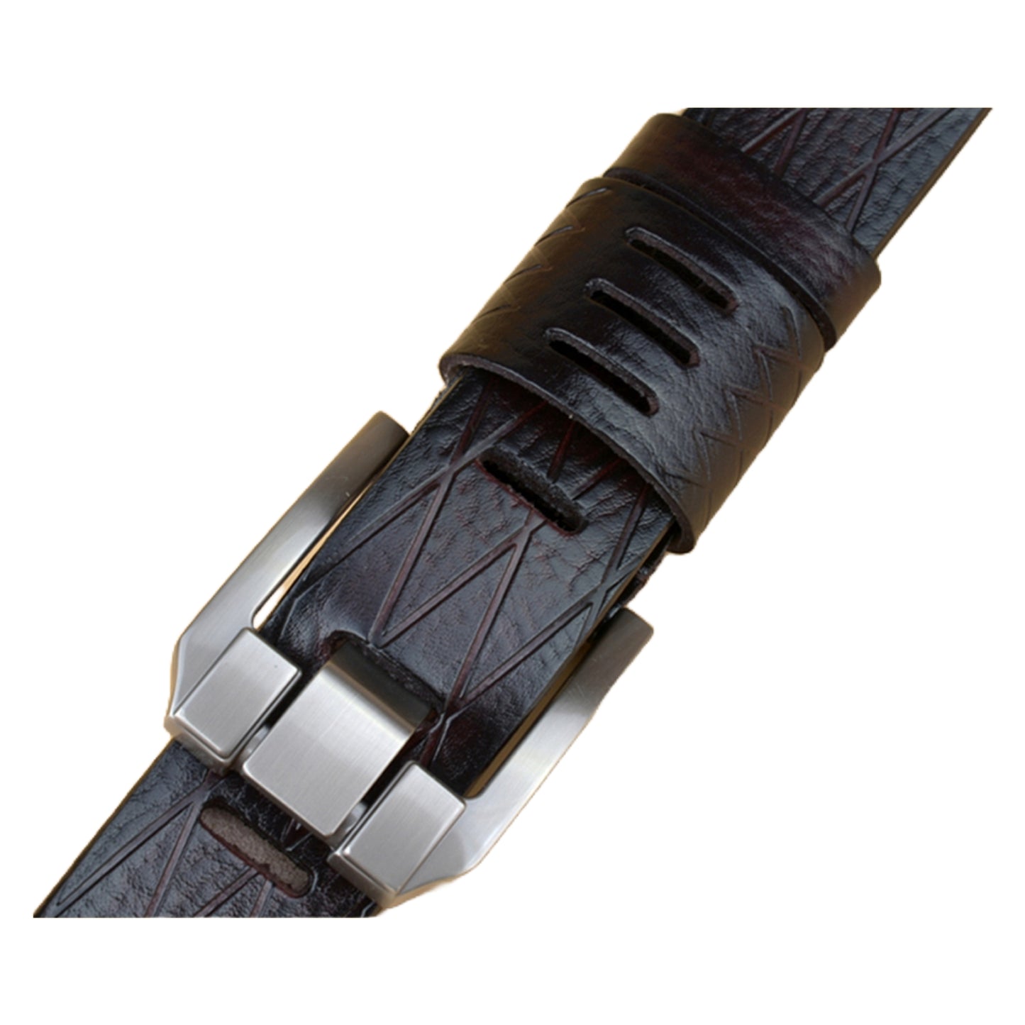 QHA Mens 38mm Real Cowhide Leather Belt, Modern Skeletal Pin - QHA UK