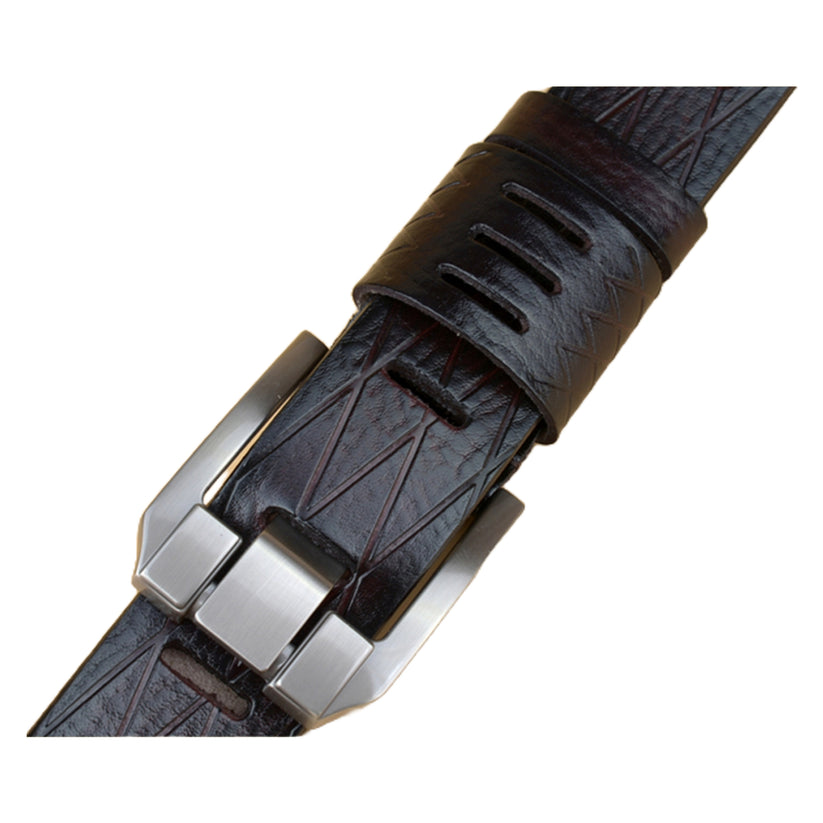 QHA Mens 38mm Real Cowhide Leather Belt, Modern Skeletal Pin - QHA UK