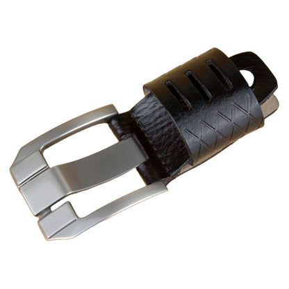 QHA Mens 38mm Real Cowhide Leather Belt, Modern Skeletal Pin - QHA UK