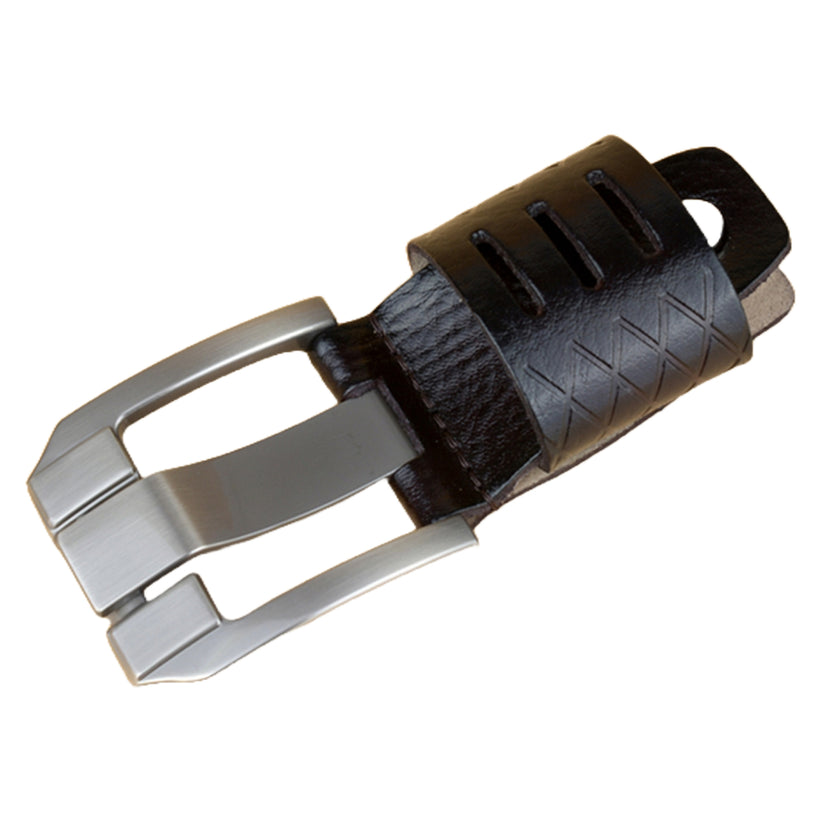 QHA Mens 38mm Real Cowhide Leather Belt, Modern Skeletal Pin - QHA UK