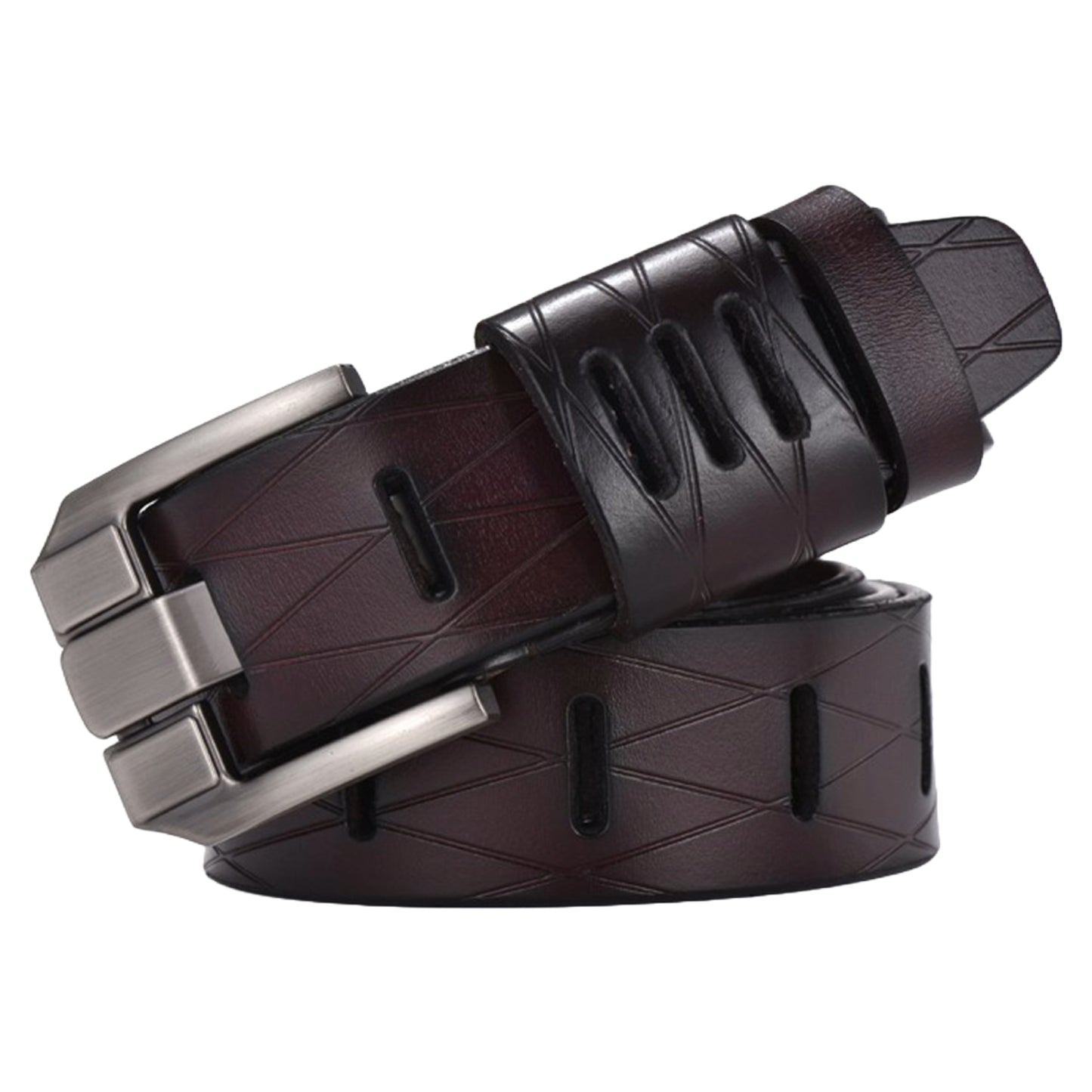 QHA Mens 38mm Real Cowhide Leather Belt, Modern Skeletal Pin - QHA UK