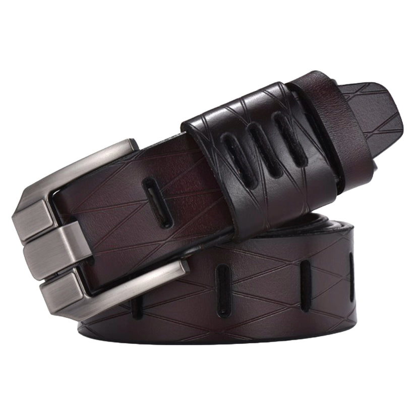 QHA Mens 38mm Real Cowhide Leather Belt, Modern Skeletal Pin - QHA UK