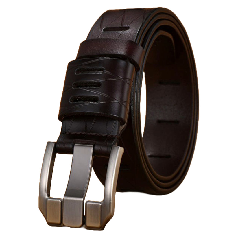 QHA Mens 38mm Real Cowhide Leather Belt, Modern Skeletal Pin - QHA UK