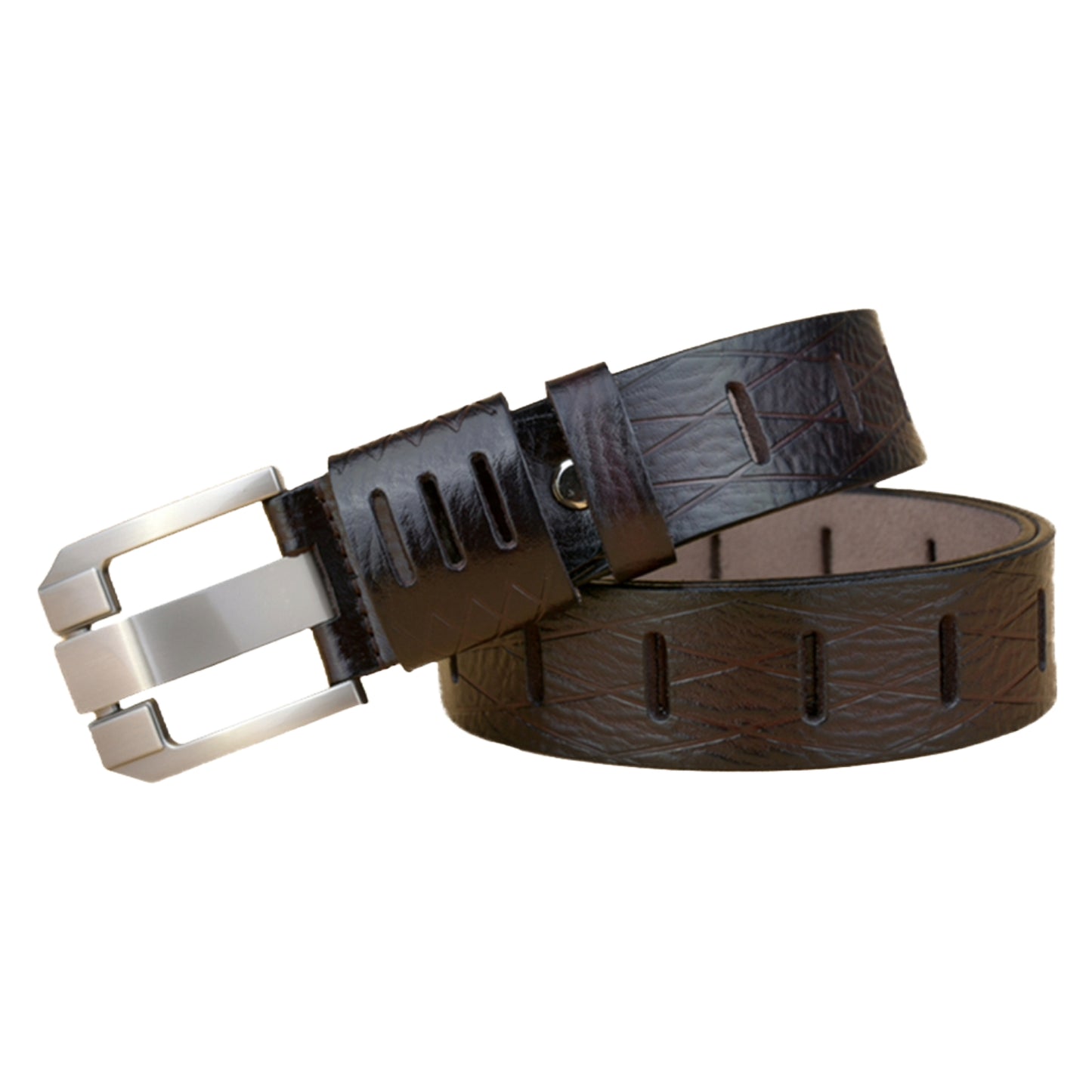 QHA Mens 38mm Real Cowhide Leather Belt, Modern Skeletal Pin - QHA UK