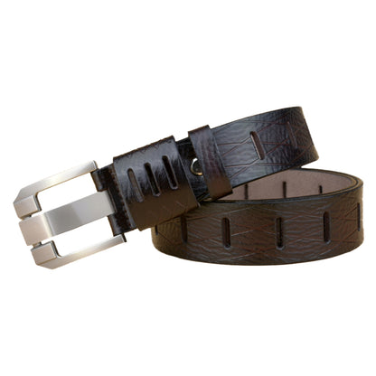 QHA Mens 38mm Real Cowhide Leather Belt, Modern Skeletal Pin - QHA UK