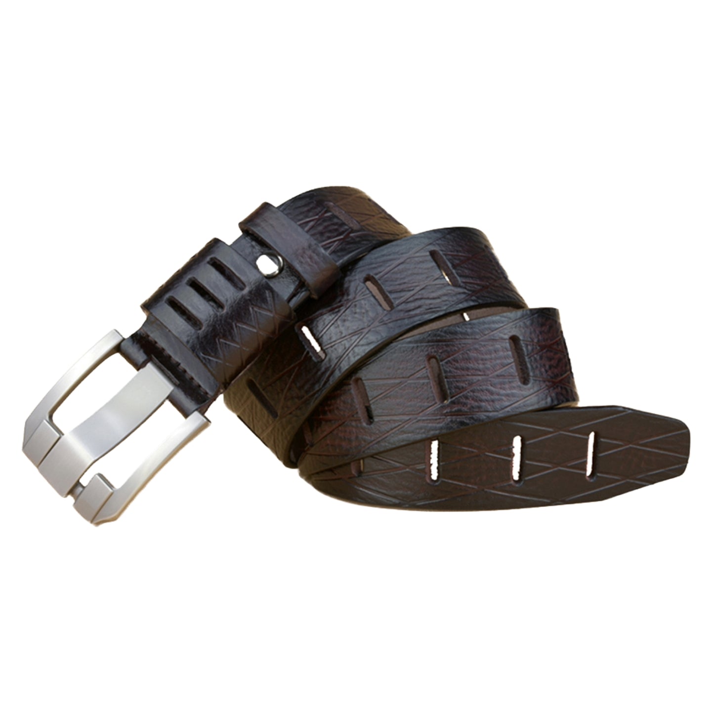 QHA Mens 38mm Real Cowhide Leather Belt, Modern Skeletal Pin - QHA UK