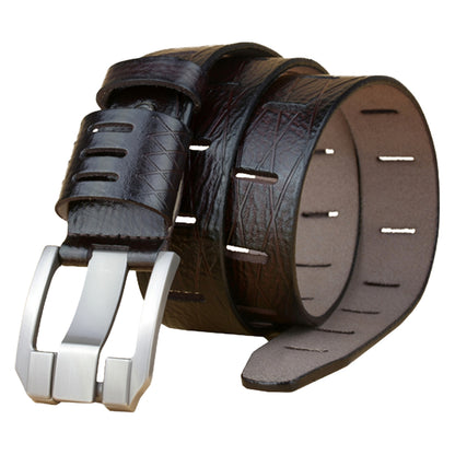 QHA Mens 38mm Real Cowhide Leather Belt, Modern Skeletal Pin - QHA UK