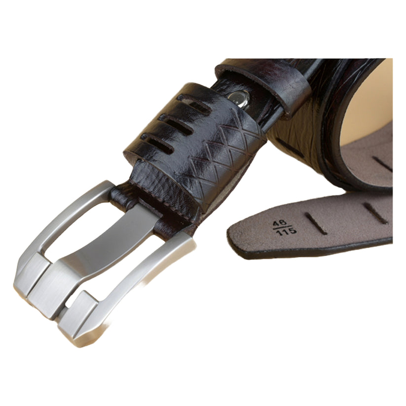 QHA Mens 38mm Real Cowhide Leather Belt, Modern Skeletal Pin - QHA UK