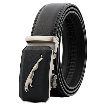 QHA Mens 35mm Ratchet Leather Belt, Leopard Design Automatic - QHA UK