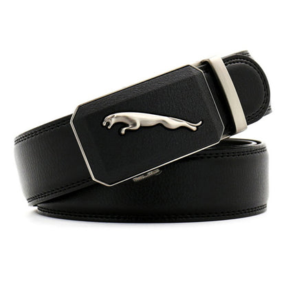 QHA Mens 35mm Ratchet Leather Belt, Leopard Design Automatic - QHA UK