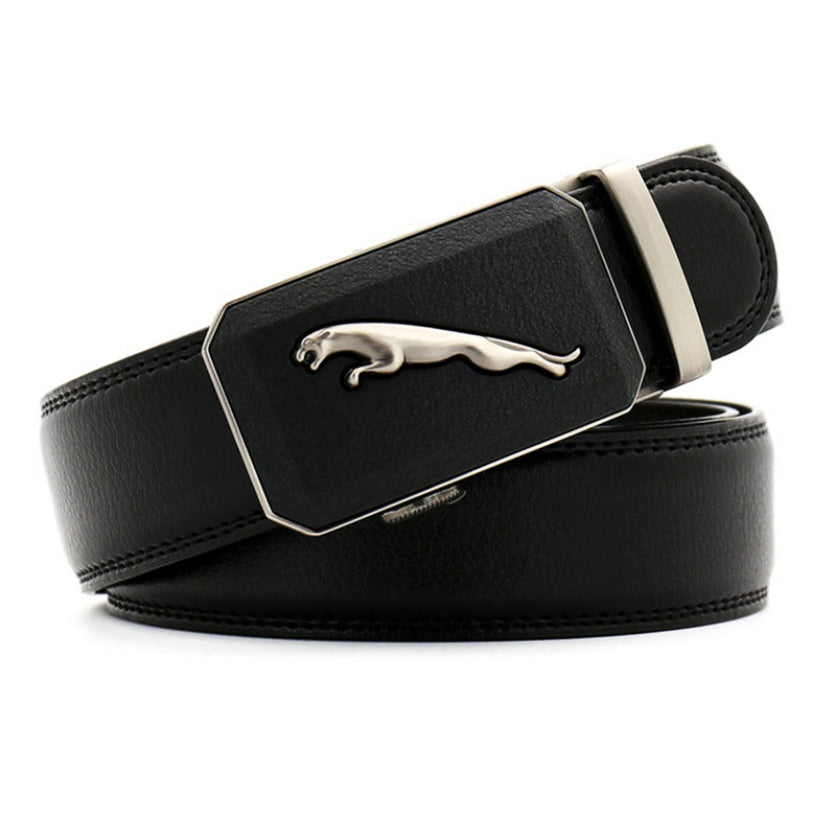 QHA Mens 35mm Ratchet Leather Belt, Leopard Design Automatic - QHA UK