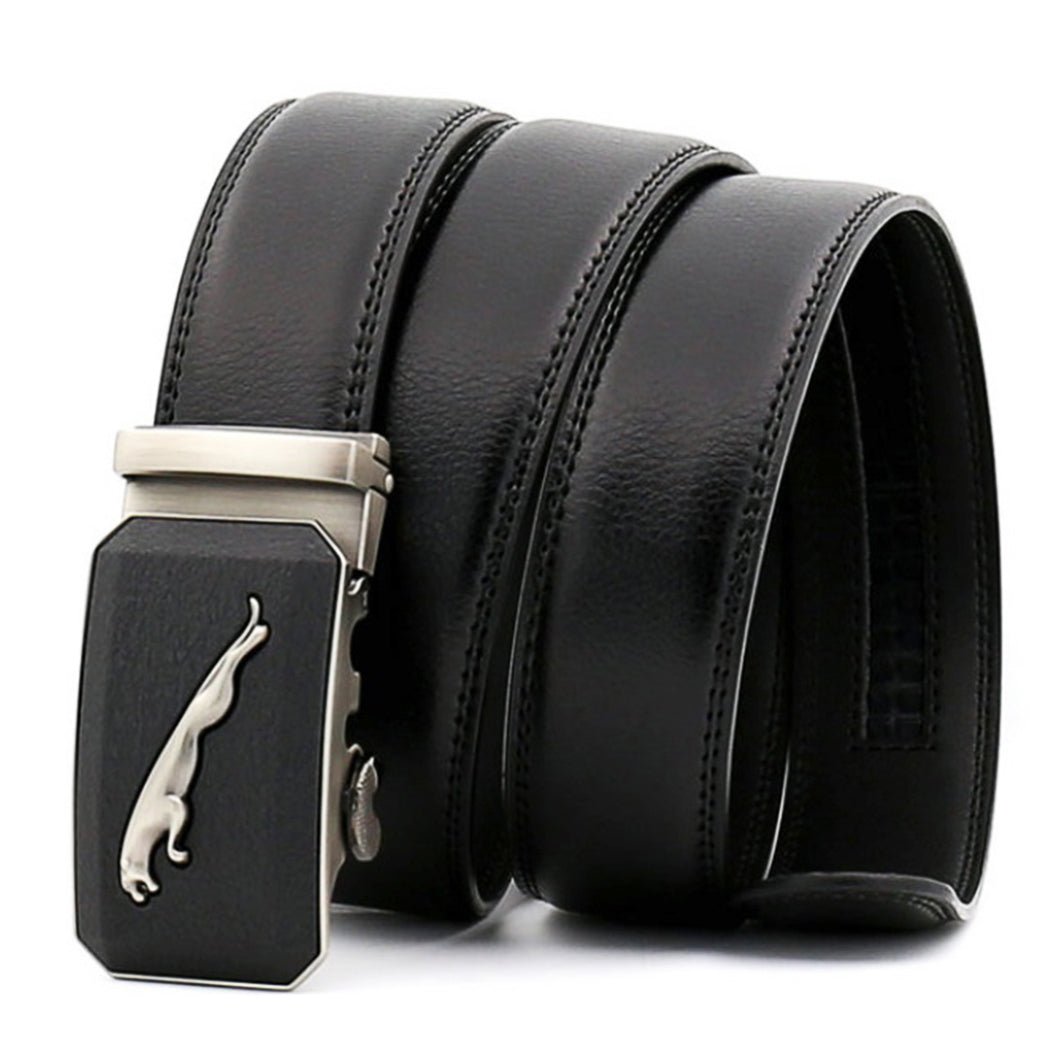 QHA Mens 35mm Ratchet Leather Belt, Leopard Design Automatic - QHA UK