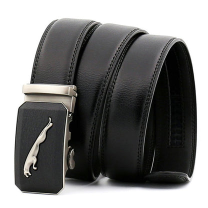 QHA Mens 35mm Ratchet Leather Belt, Leopard Design Automatic - QHA UK