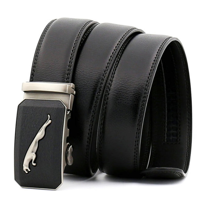 QHA Mens 35mm Ratchet Leather Belt, Leopard Design Automatic - QHA UK