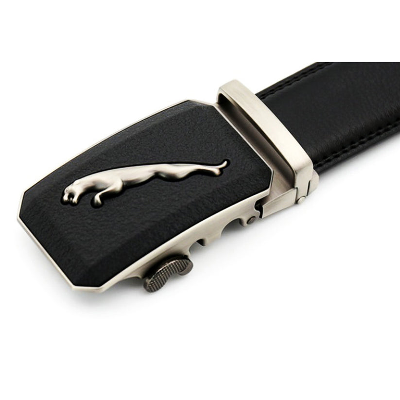 QHA Mens 35mm Ratchet Leather Belt, Leopard Design Automatic - QHA UK