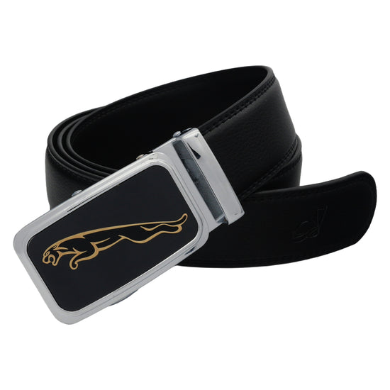 QHA Mens 35mm Ratchet Leather Belt, Leaping Leopard Automatic - QHA UK