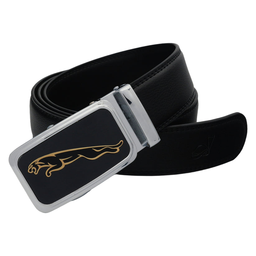QHA Mens 35mm Ratchet Leather Belt, Leaping Leopard Automatic - QHA UK