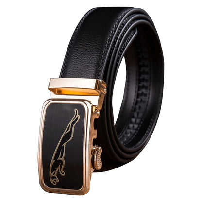 QHA Mens 35mm Ratchet Leather Belt, Leaping Leopard Automatic - QHA UK