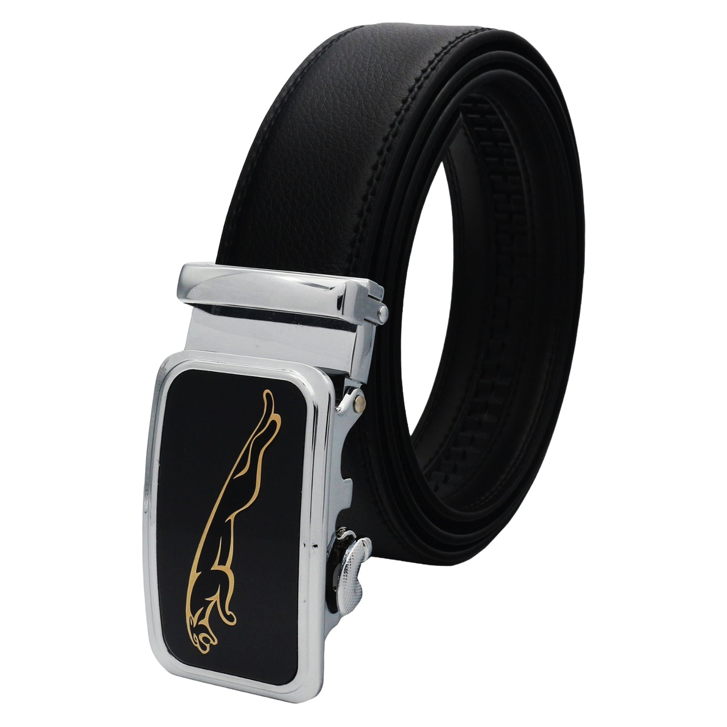 QHA Mens 35mm Ratchet Leather Belt, Leaping Leopard Automatic - QHA UK