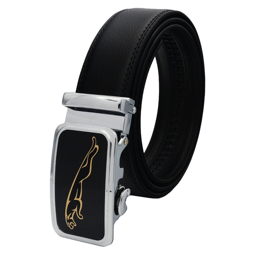 QHA Mens 35mm Ratchet Leather Belt, Leaping Leopard Automatic - QHA UK