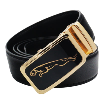 QHA Mens 35mm Ratchet Leather Belt, Leaping Leopard Automatic - QHA UK