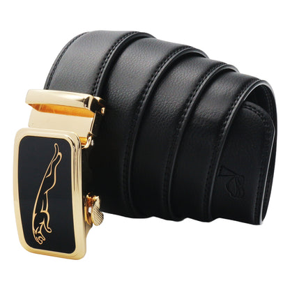 QHA Mens 35mm Ratchet Leather Belt, Leaping Leopard Automatic - QHA UK