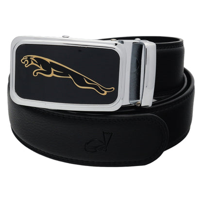 QHA Mens 35mm Ratchet Leather Belt, Leaping Leopard Automatic - QHA UK