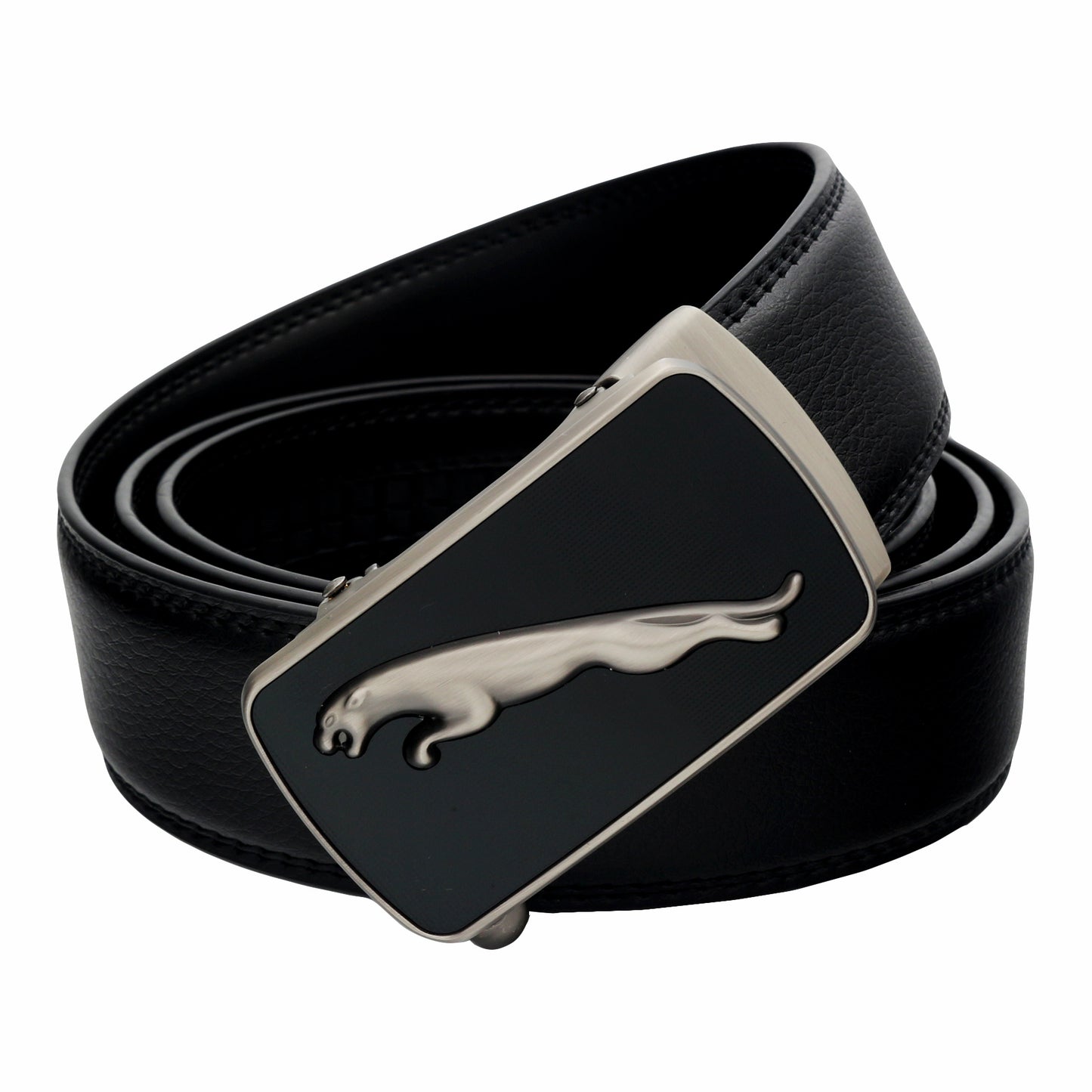 QHA Mens 35mm Ratchet Leather Belt, Matte Silver Jaguar Automatic - QHA UK