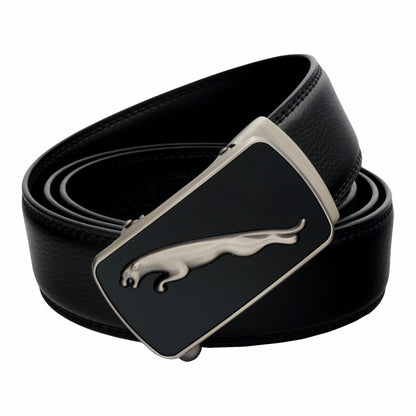 QHA Mens 35mm Ratchet Leather Belt, Matte Silver Jaguar Automatic - QHA UK