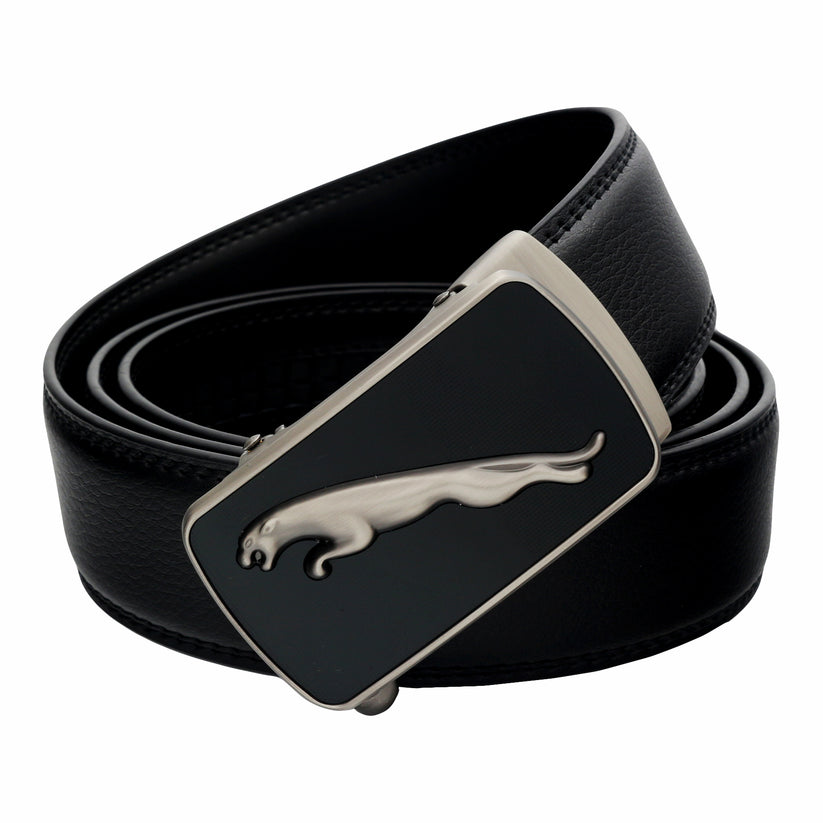 QHA Mens 35mm Ratchet Leather Belt, Matte Silver Jaguar Automatic - QHA UK