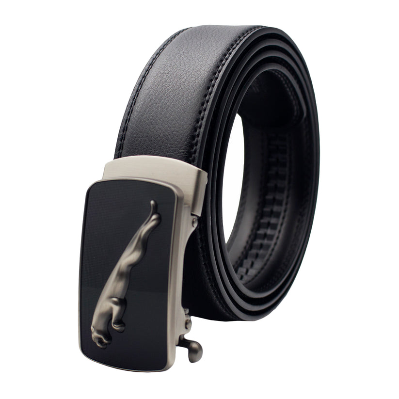 QHA Mens 35mm Ratchet Leather Belt, Matte Silver Jaguar Automatic - QHA UK