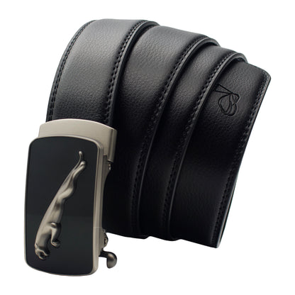QHA Mens 35mm Ratchet Leather Belt, Matte Silver Jaguar Automatic - QHA UK