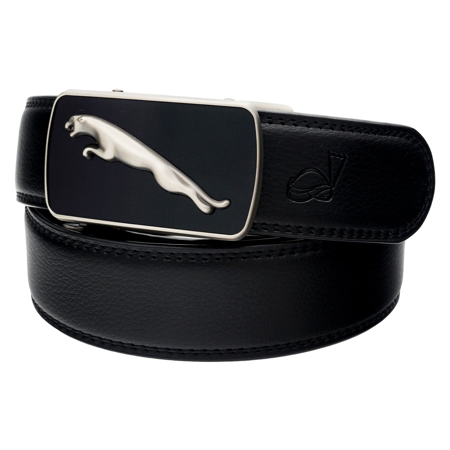 QHA Mens 35mm Ratchet Leather Belt, Matte Silver Jaguar Automatic - QHA UK